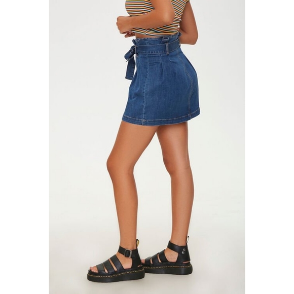 NWT Paperbag Waist Skirt with Tie in Dark Denim - Picture 4 of 5